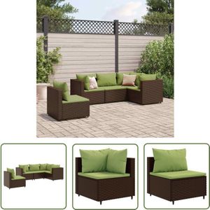 5-tlg. Garten-Lounge-Set mit Kissen Braun Poly Rattan - Gartengeset - Loungeset - Gartenmöbel - Rattan Möbel - Gartenlounger - The Living Store