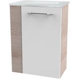 Fackelmann - b. clever sbc Gäste-WC Set 2 Teile – Waschtischunterschrank in Weiß mit Holz Braun mit Waschbecken aus Glas in Weiß –