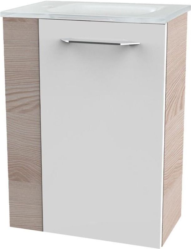 Fackelmann - b. clever sbc Gäste-WC Set 2 Teile – Waschtischunterschrank in Weiß mit Holz Braun mit Waschbecken aus Glas in Weiß –