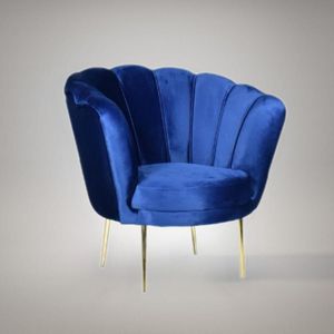 Sessel Orel aus Babyface-Velours in Blau, 24 goldene Füße, H76xB70xT70