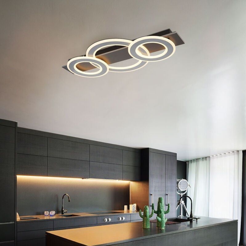 Deckenleuchte Deckenlampe Wohnzimmer Esszimmerleuchte anthrazit grau LED, Metall Acryl, 1x LED 50W 2300Lm 3000K, LxBxH 73x35x7 cm