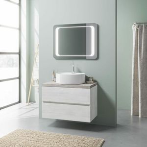 Kiamami Valentina - Waschtischunterschrank 80Cm Mit Keramik-Aufsatzwaschbecken Und Led Spiegel Elba