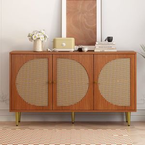 Kommode, Sideboard mit 3 Dekorativen Rattantüren Metallgriffen Vintage-Stil - Braun