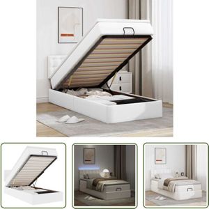 VidaXL Ottoman-Bett mit Matratzen & LEDs Reinweiß 100x200cm Kunstleder