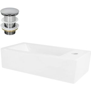 ML-Design Waschbecken Keramik Weiß 51x25x13 cm mit Ablaufgarnitur Silber, Klein, Eckig, Hahnloch links, Wandmontage oder Aufsatzwaschbecken, Moderne
