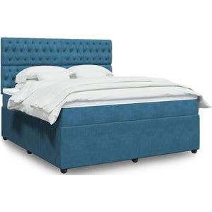 Boxspringbett mit Matratze Dunkelblau 180x200 cm Samt