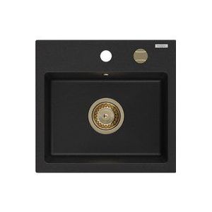 Milo 1-Becken-Granit-Spüle 435 x 410 mm, Schwarz, Siphon Gold - 6505441000-77-G - Mexen