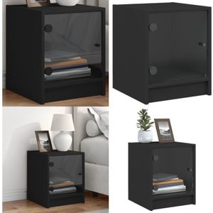 Vidaxl - Nachttisch mit Glastür Schwarz 35x37x42 cm - Nachttisch - Wohnzimmer Dekoration - Möbel - Schwarzer Nachttisch - Sideboard - Home & Living