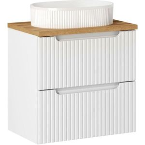 Waschtisch 60cm mit Keramikwaschbecken, weiß und Eiche, NEWPORT-56-WHITE