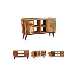 The Living Store - Kommode Massivholz 1 Tür 4 Fächer und 3 Schubladen - Holz Sideboard - Vintage Schrank - Antik Möbel - Massives Holz - Recyceltes
