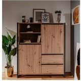 Sideboard 139 cm in handgefertigter Eiche und Anthrazitgrau mit zwei Türen und zwei Schubladen - Lentini