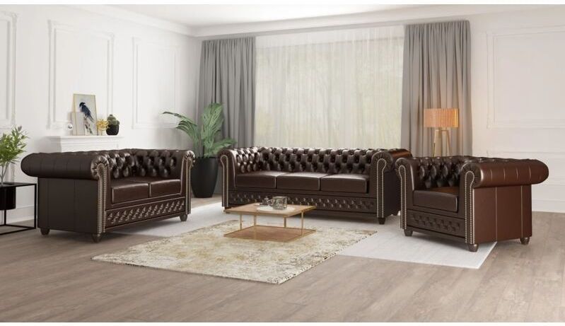 S-style Möbel - Chesterfield Polstergarnitur 3+2+1 Lukas aus Braun veganem Leder