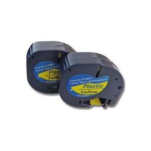 2x Schriftband-Kassette kompatibel mit Dymo LetraTag Plus LT-100H, LT-100T, xm, 2000 Etiketten-Drucker 12mm Schwarz auf Gelb - Vhbw