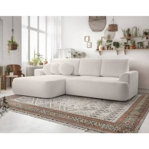 Bestmobilier - Candela - ecksofa links 4-sitzer - schlaffunktion und bettkasten - aus bouclé-stoff - beige