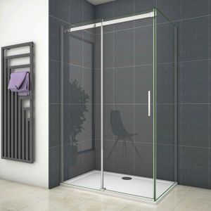 Duschparadies-de - 140X195cm Duschabtrennung Schiebetür Duschkabine Duschwand Dusche 6mm Echtglas esg Glas mit Seitenwand 80X195cm