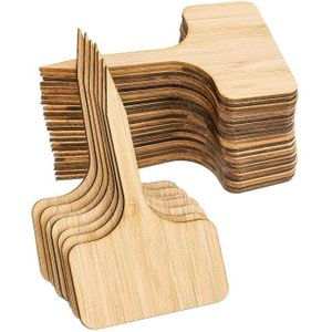50 Stück Bambus-Pflanzenetiketten, T-förmige Pflanzenschilder aus Holz, Gartenmarkierungen für Saattöpfe, Kräuter, Blumen, Gemüse (6 x 10 cm)