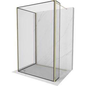 Kioto Duschwand Walk-in 140 x 90 x 40 cm, schwarzes Muster, gold - 800-140-090-221-50-70-040 - Mexen