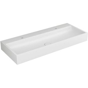 White Doppel-Aufsatzwaschtisch 120 x 48 cm mit 2 Hahnlöchern mit Permanentablaufventil , weiß - Vigour
