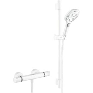 Duschset Comfort Einhebelmischer + Unica Duschstange 65cm + Raindance 120 Select e 3-fach Handbrause, Matt Weiss - Hansgrohe