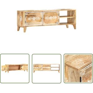 Jinlefu - The Living Store TV-Schrank 120x30x40 cm Massivholz Mango - TV-Schrank - Mangoholz - Vintage Stil - Wohnzimmerschrank - Regal