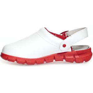 Abeba - 7313) Clog Berufsschuhe Dynamic ob mit Aufdruck weiß/rot 42