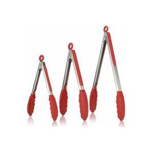 3-teilige Küchenzange, 7", 9" und 12" Edelstahl-Grillzange, hitzebeständige Kochzange, mit rutschfestem Silikongriff, zum Grillen, Salat (rot)