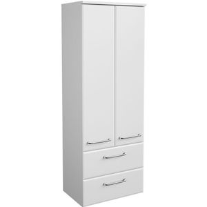 Lomadox - Midischrank Badezimmer mit Schubkästen QUEBEC-66 in weiß Hochglanz, b/h/t: ca. 50/136,1/33 cm