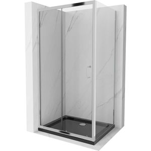 Mexen - Apia ausziehbare Duschabtrennung 90 x 100 cm, Transparent, Chrom + Duschwanne Flat, Schwarz -