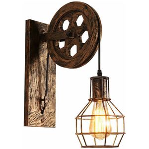Retro Wandleuchte E27 Metall Flaschenzug Wandlampe Bronze Wandbeleuchtung Wohnzimmer Schlafzimmer Bronze