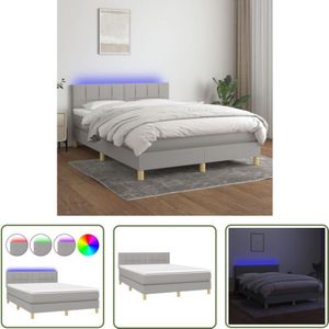 The Living Store Boxspringbett mit Matratze & LED Hellgrau 140x190 cm Stoff - Boxspringbett - Betten - Schlafräume - Doppelbett - Einzelbett