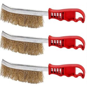 SNQ - 3-teiliges Handbürsten-Set aus Nylondraht, Messing und Edelstahl, große Messing-Reinigungsbürste für Holz, Schweißschlackenreinigung,