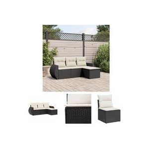 The Living Store - 4-tlg. Garten-Sofagarnitur mit Kissen Schwarz Poly Rattan - Gartengestell - Gartenmöbelset - Outdoor Lounge - Rattan Sessel