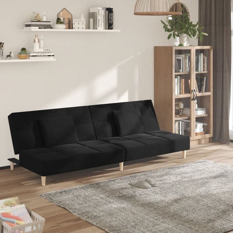 Vidaxl - Schlafsofa 2-Sitzer mit 2 Kissen Schwarz Stoff