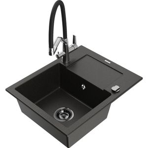 Mexen - Enzo 1 Becken-Granitspüle mit Abtropffläche und Mischbatterie Duo, Schwarz/Gold metallisch - 6