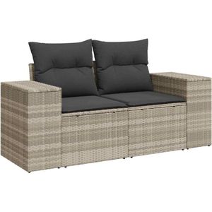 Gartensofa mit Kissen 2-Sitzer Hellgrau Poly Rattan Vidaxl