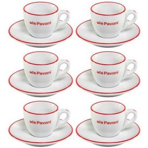 6 Keramik-Espresso- Tassen mit Untertassen - La Pavoni