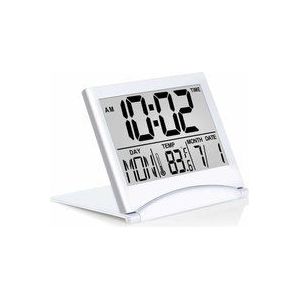 Alovez - Digitaler Reisewecker, faltbarer Kalender, Temperatur-Timer, LCD-Uhr mit Schlummermodus, kompakte große Zahlenanzeige, batteriebetrieben