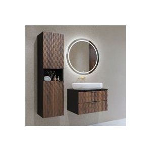 Doppelwaschtisch und Hängesäule 63cm Nevia mit 2 Schubladen, Holzoptik und Schwarz