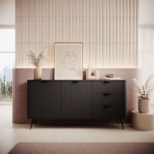 Kommode Katine 163 Sideboard mit Schubladen und Türen Schwarz - Furnix