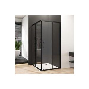 Boromal - Duschkabine Eckeinstieg 80x90cm, Duschkabine Schwarz mit Doppel Schiebetüren 5 mm esg Glas Duschabtrennung Dusche Duschwand Höhe 185cm