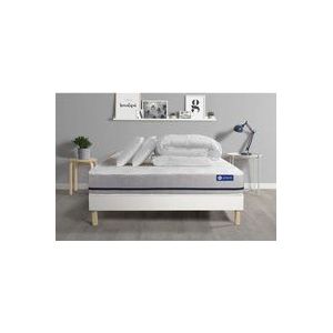 Actisom - Komplettpaket Bett - Matratze 140x190 cm + Boxspringbett mit Lattenrost (im Set) + 2 Kopfkissen + Bettdecke - Actimemo Soft