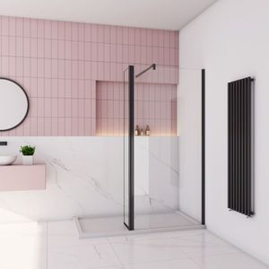 Aica Walk in Schwarz Duschkabine 50x200cm Duschwand mit 30x200cm Flipper Panel mit 140cm Stabilisator 10mm Nano-ESG Duschtrennwand