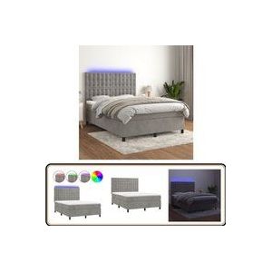 Vidaxl - Boxspringbett mit Matratze & led Hellgrau 140x200 cm Samt - Boxspringbett - Doppelbett - Samtbett - Luxusbett - Bettrahmen