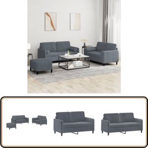3-tlg. Sofagarnitur mit Kissen Dunkelgrau Samt - Samtsofa - Couchgarnitur - Lounge Möbel - Wohnzimmer Dekoration - Grau Sofa