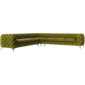 S-style Möbel - Chesterfield Ecksofa River mit Metall Füßen, Olive Samt