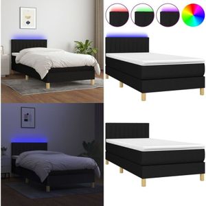 Vidaxl - Boxspringbett mit Matratze & led Schwarz 90x190 cm Stoff - Boxspringbett - Doppelbett - Schlafsofa - Bettenrahmen - Lattenrost - Home &