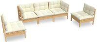 5-tlg. Garten-Lounge-Set mit Creme Kissen Massivholz Kiefer Vidaxl