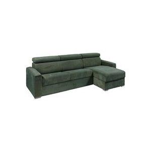 Vente-unique - Ecksofa mit Matratze - Ecke wechselbar - Cord - Grün - Liegefläche mit Lattenrost mit breiten Latten 160 cm - Matratze 14 cm - vizir