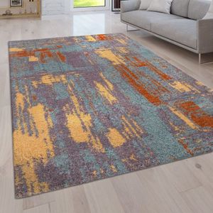 Hochflor Teppich Wohnzimmer Shaggy Modern Vintage Abstraktes Muster 60x100 cm, Bunt 3 - Paco Home
