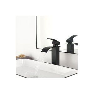 Auralum - Schwarz Wasserfall Wasserhahn Bad Einhandmischer Waschtischarmaturen, Wasserhahn Aufsatzwaschbecken für Badezimmer